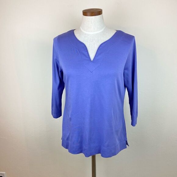 L.L. Bean 3/4 Sleeve Pima Cotton Split-Neck Tunic - Picture 1 of 6